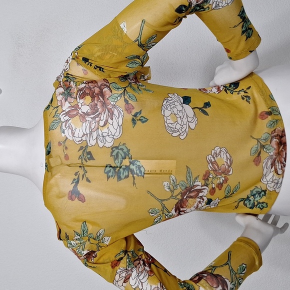 Haute Monde (NEW) Floral Bohemian Hippie Boho Mesh Ruffle Sheer Blouse Size S - Picture 6 of 8